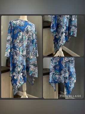 RTS Custom Blue Paisley Flowing Tunic Top